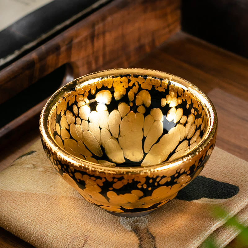 Nimara Ritual 24K Gold Spot Pattern Chinese Jianzhan Ceramic Teacup Kung Fu Tea Cup Bowl With Gift Box