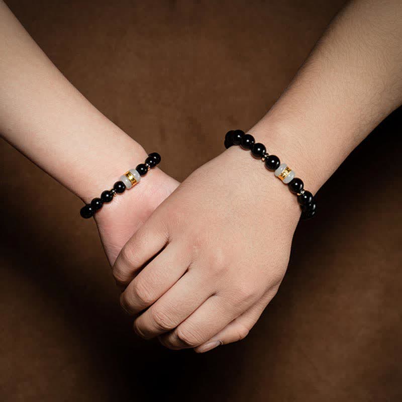 Nimara Ritual Black Obsidian Jade Om Mani Padme Hum Strength Couple Magnetic Bracelet