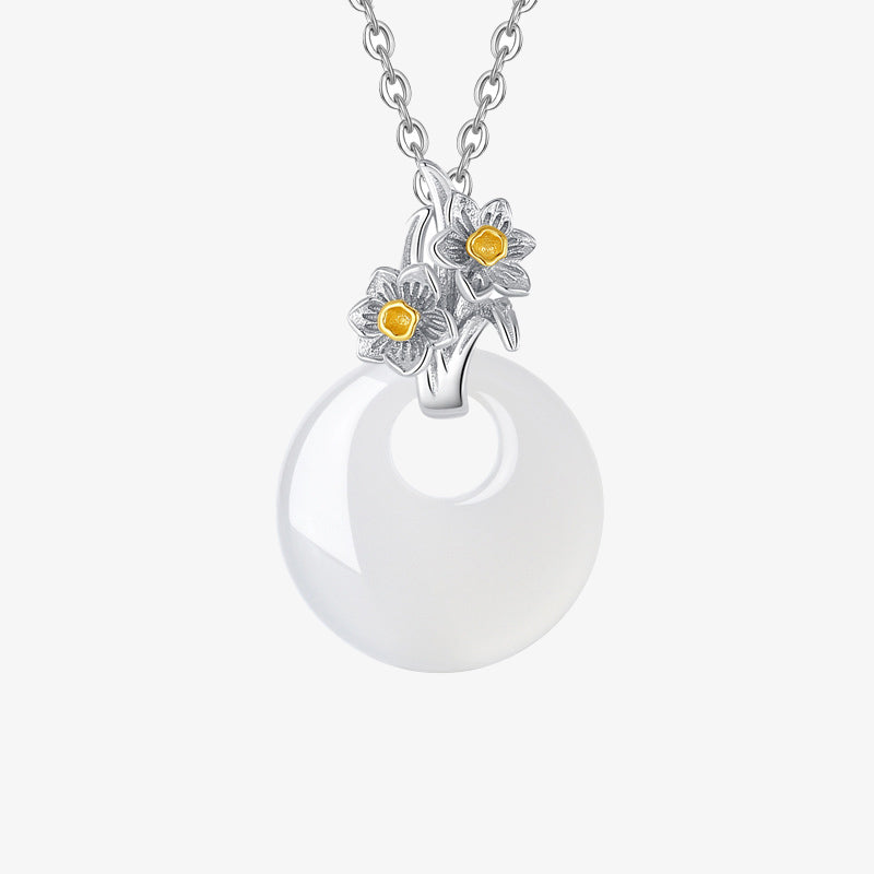 Nimara Ritual 925 Sterling Silver Round Chalcedony Twelve Months Flower Harmony Necklace Pendant