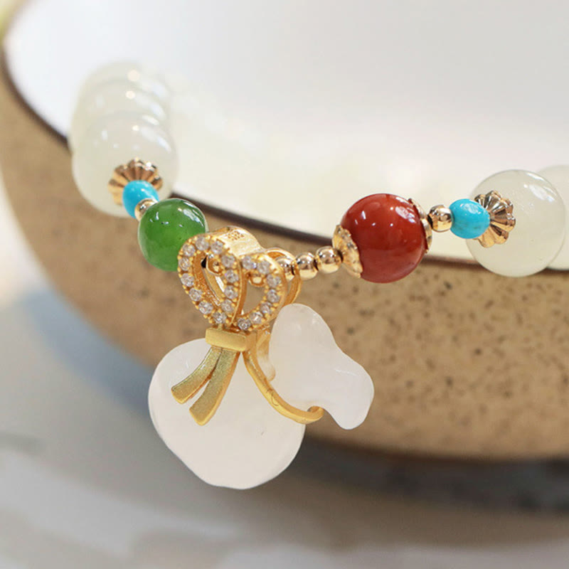Nimara Ritual Natural Hetian White Jade 14K Gold Plated Money Bag Blessing Bracelet