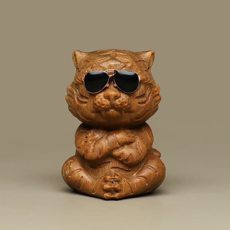 Nimara Ritual Small Green Sandalwood Tiger Engraved Positive Desk Decorations