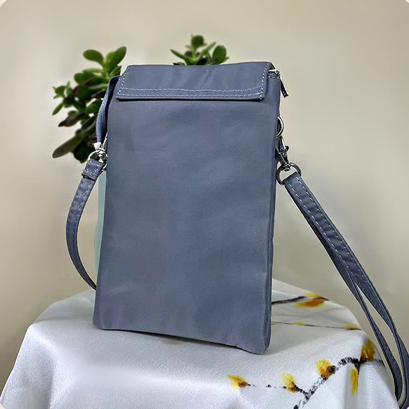 Nimara Ritual Waterproof Handmade Embroidered Lotus Flowers Crossbody Bag Shoulder Bag Cellphone Bag
