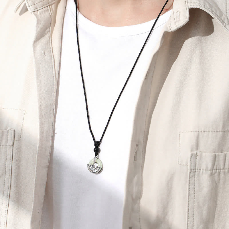 Nimara Ritual 925 Sterling Silver Natural Hetian Jade Peace Buckle Prosperity Necklace Pendant