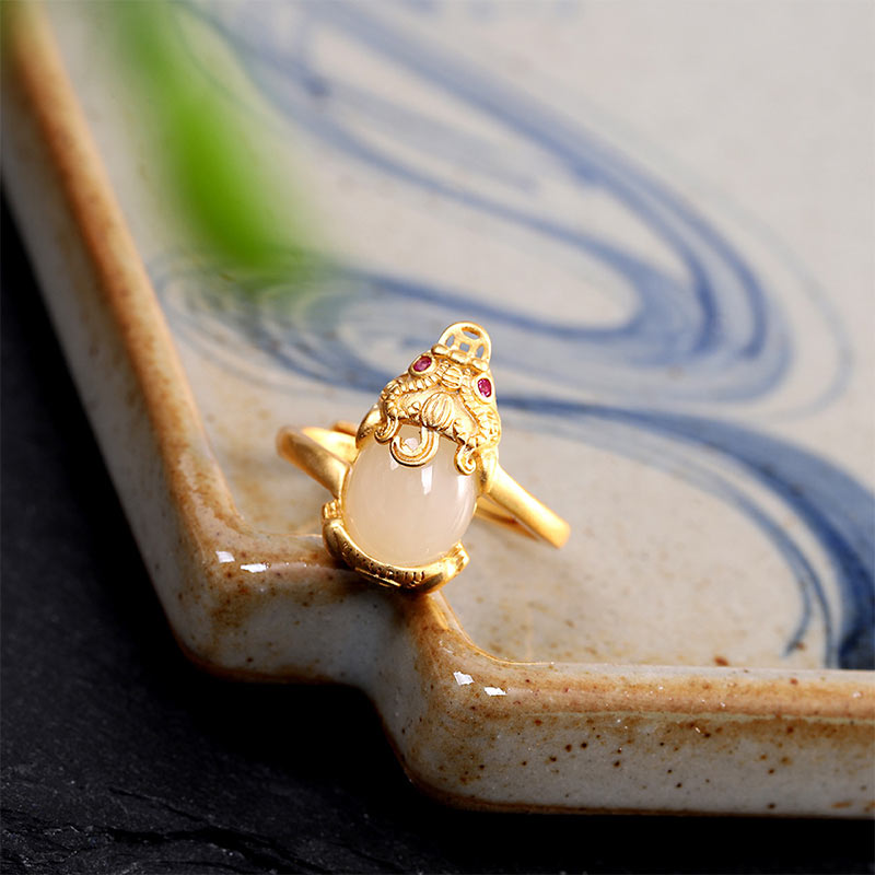 Nimara Ritual 18k Gold-plated Pixiu Jade Wealth Ring