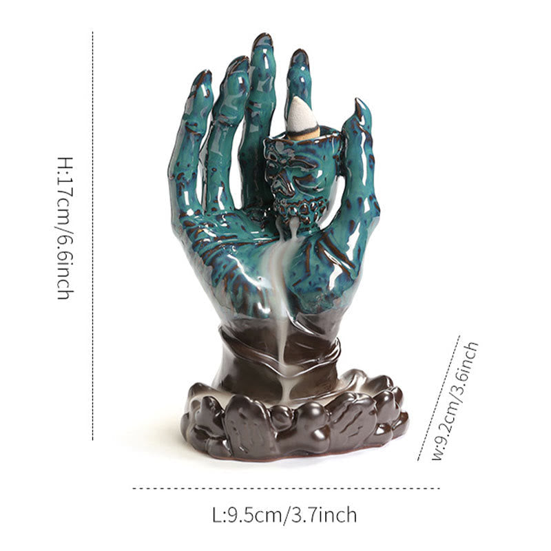 Nimara Ritual Halloween Ghost Hand Skull Head Ceramic Peace Healing Incense Burner Decoration