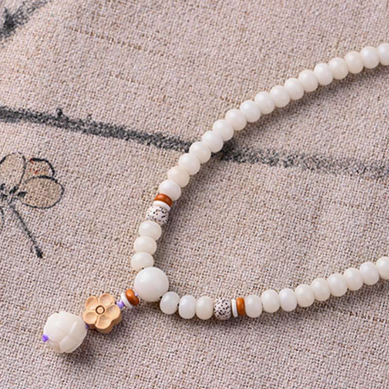 Nimara Ritual Tibetan White Jade Bodhi Lotus Blessing Bracelet