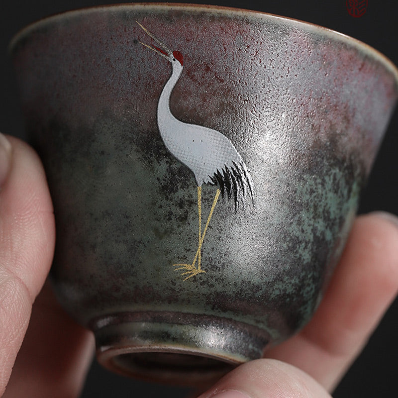 Nimara Ritual Auspicious Crane Ceramic Teacup Kung Fu Tea Cup Bowl