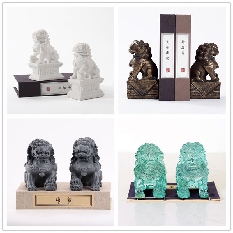 Nimara Ritual 2Pcs Lion Statue Courage Strength Resin Home Office Decoration