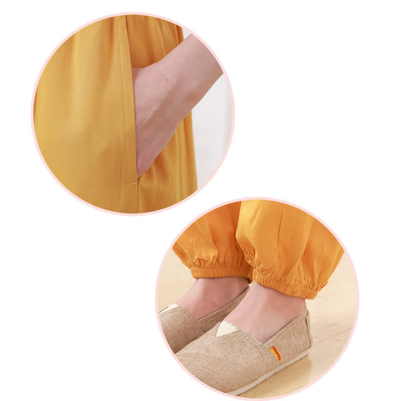 Nimara Ritual 2Pcs Half Sleeve T-Shirt Pants Meditation Zen Tai Chi Cotton Linen Clothing Unisex Set