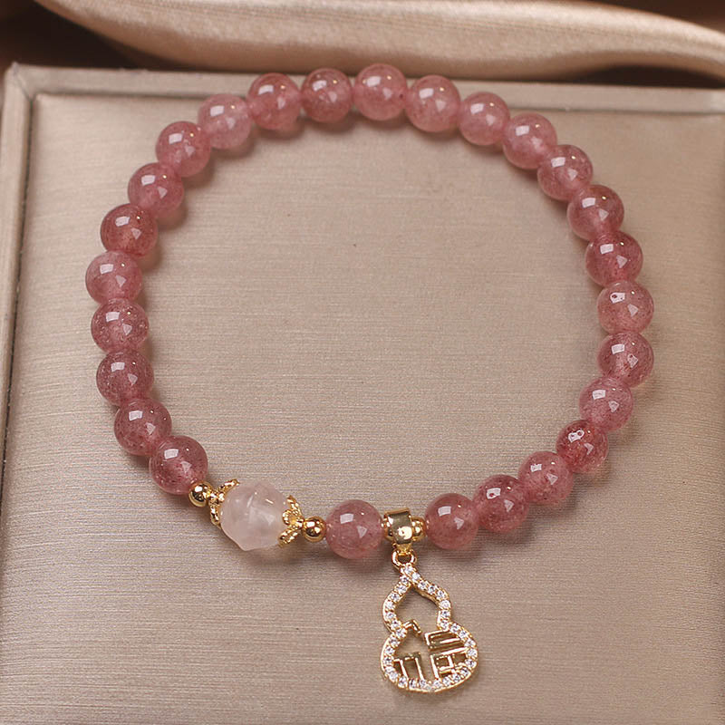 Nimara Ritual Strawberry Quartz Gourd Fu Character Charm Positive Bracelet