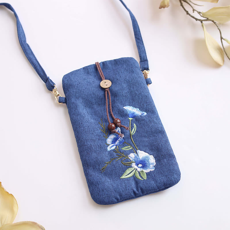 Nimara Ritual Small Embroidered Flowers Crossbody Bag Shoulder Bag Cellphone Bag 11*20cm