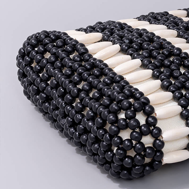 Nimara Ritual Hand-woven Round Wooden Beads Handbag
