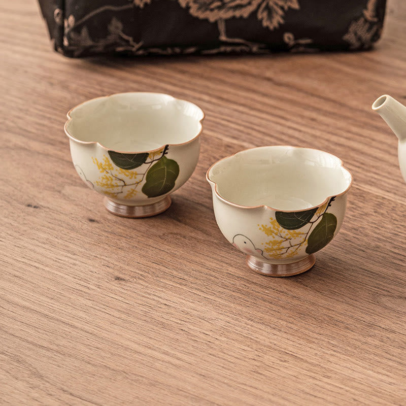 Nimara Ritual Hand Painted Small Osmanthus Rabbit Ceramic Teacup Kung Fu Tea Cup 40ml