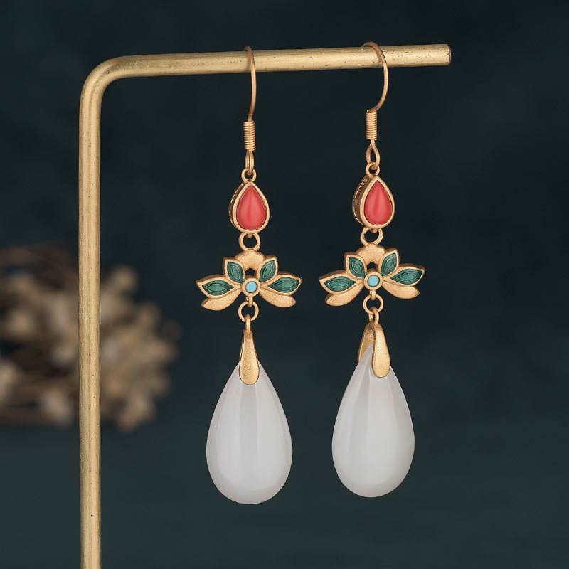 Nimara Ritual FengShui White Jade Luck Drop Earrings