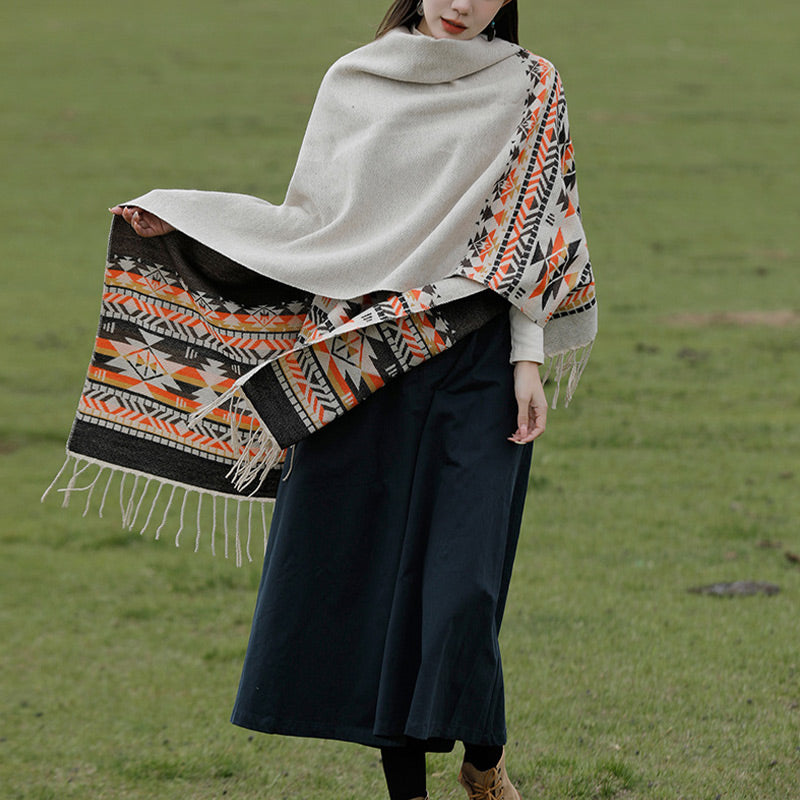 Nimara Ritual Tibetan Shawl Colorful Geometry Winter Cozy Travel Scarf Wrap