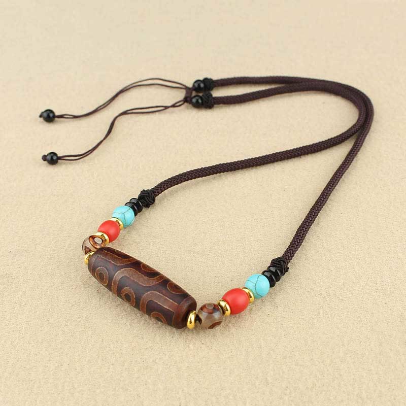 Nimara Ritual Tibetan Nine-Eye Dzi Bead Three-eyed Dzi Bead Protection String Necklaces Pendant