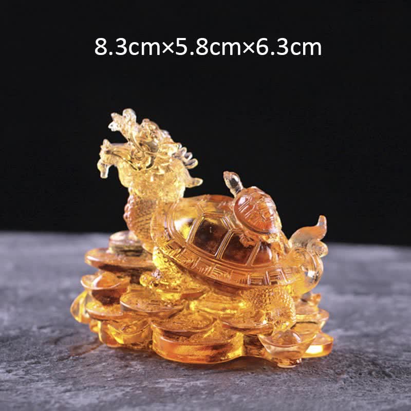 Nimara Ritual Feng Shui Dragon Turtle Coins Handmade Liuli Crystal Luck Art Piece Home Office Decoration