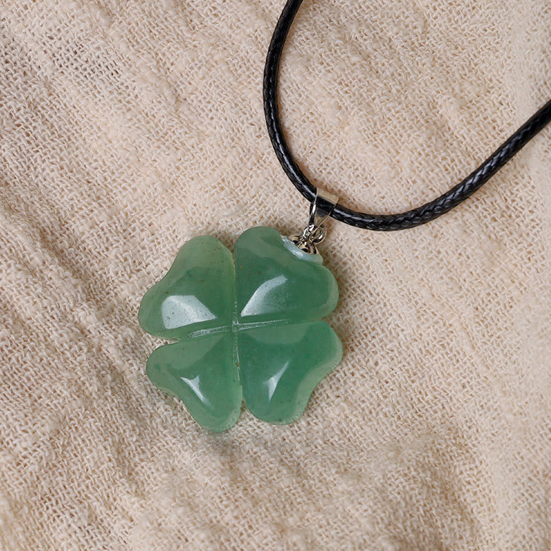 Nimara Ritual 925 Sterling Silver Green Aventurine Four Leaf Clover Luck Leather Rope Necklace Pendant