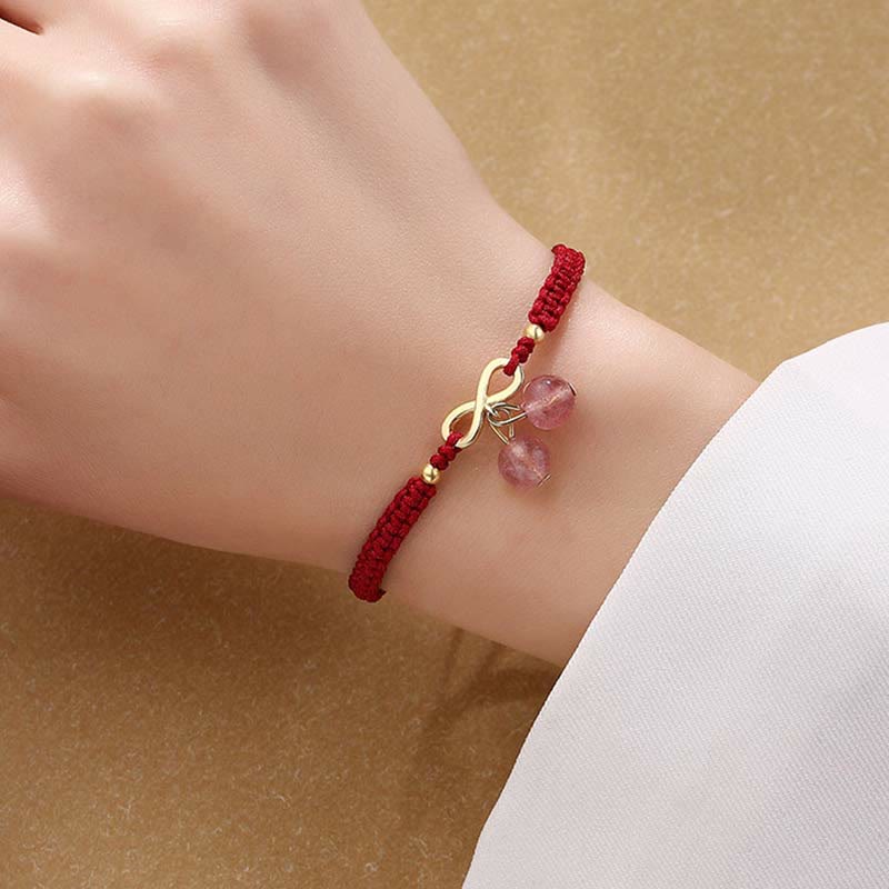 Nimara Ritual Strawberry Quartz Crystal Endless Knot Love Healing Red String Weave Bracelet