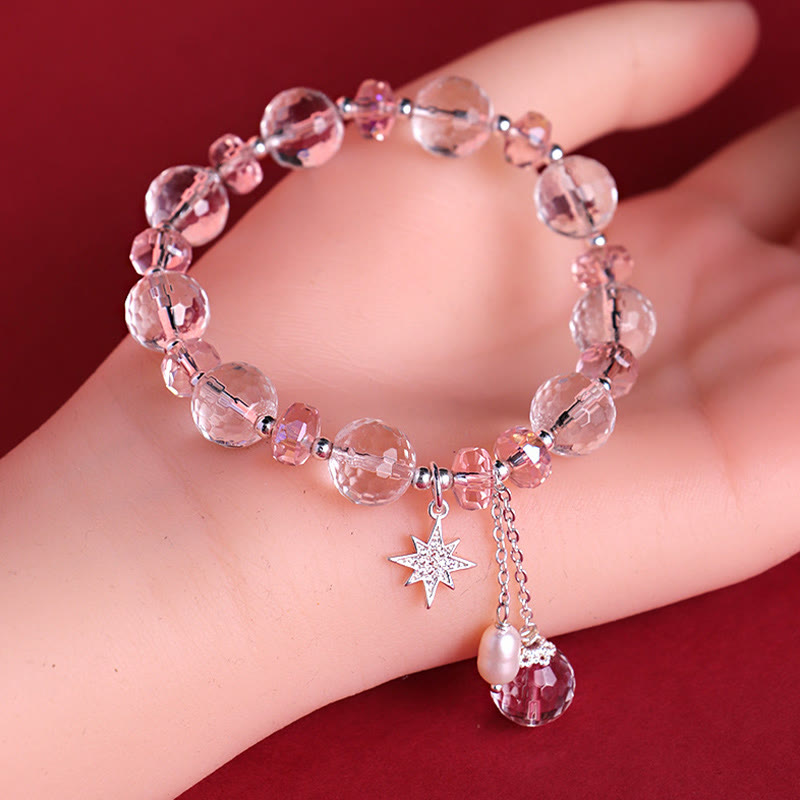 Nimara Ritual White Crystal Pink Crystal Protection Star Charm Bracelet
