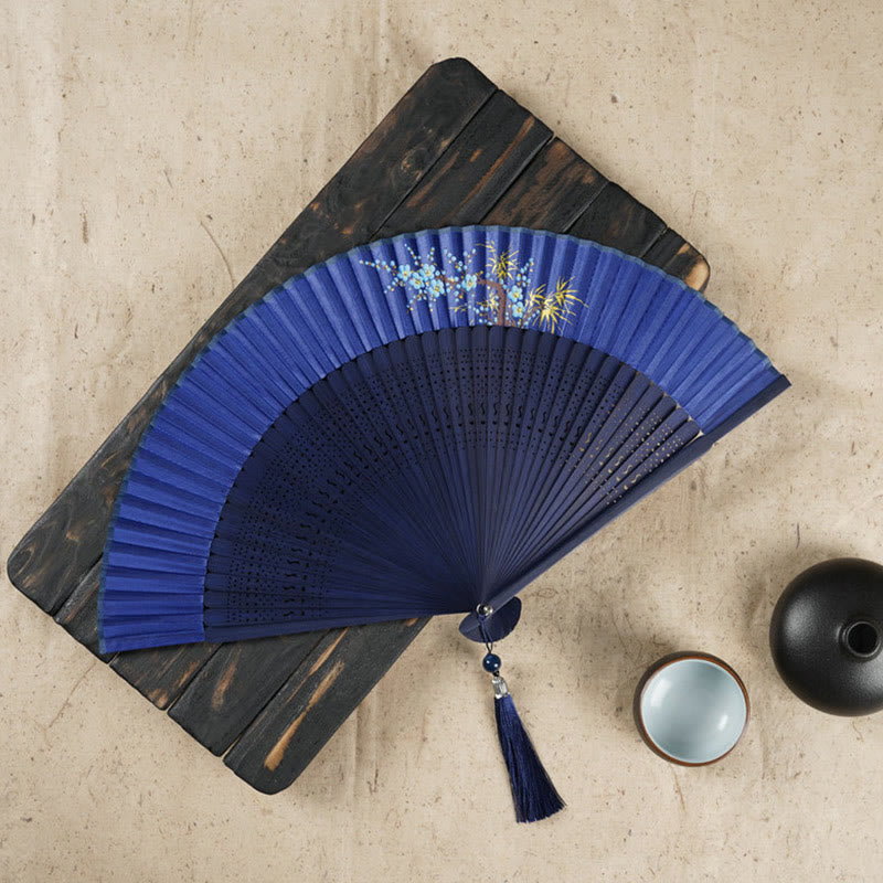 Nimara Ritual Simple Cherry Flower Hollow Engraved Handheld Bamboo Folding Fan
