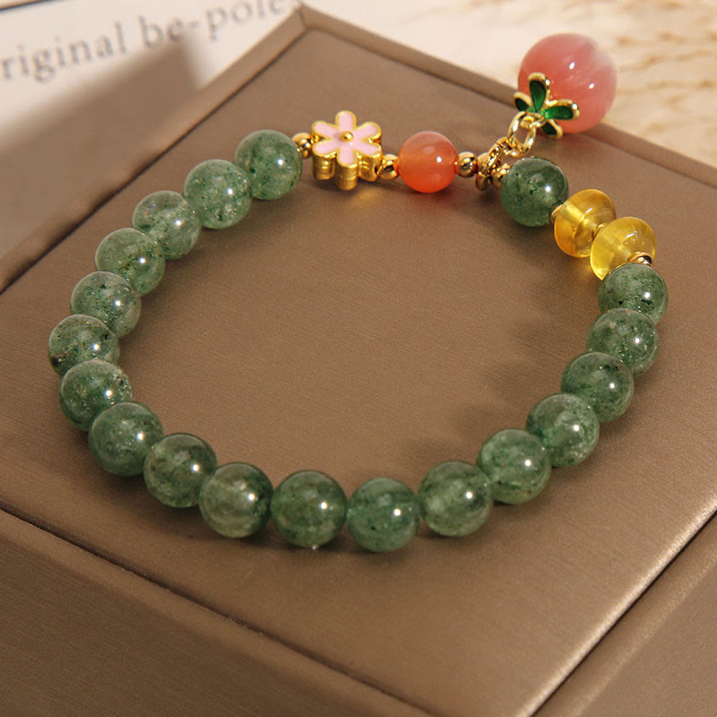 Nimara Ritual Natural Green Strawberry Quartz Love Peach Charm Bracelet