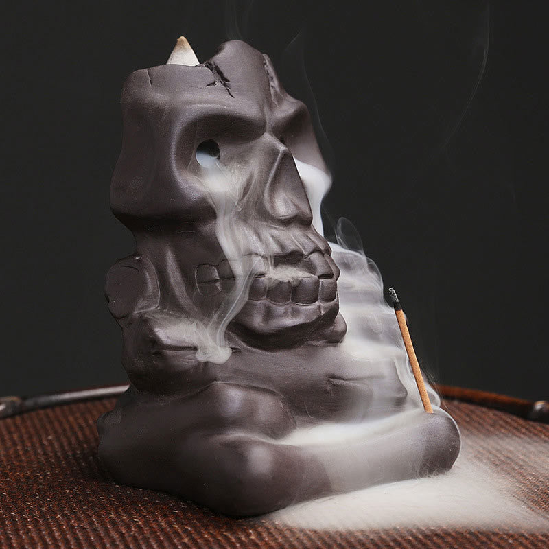 Nimara Ritual Halloween Skull Head Purple Clay Healing Incense Burner Decoration
