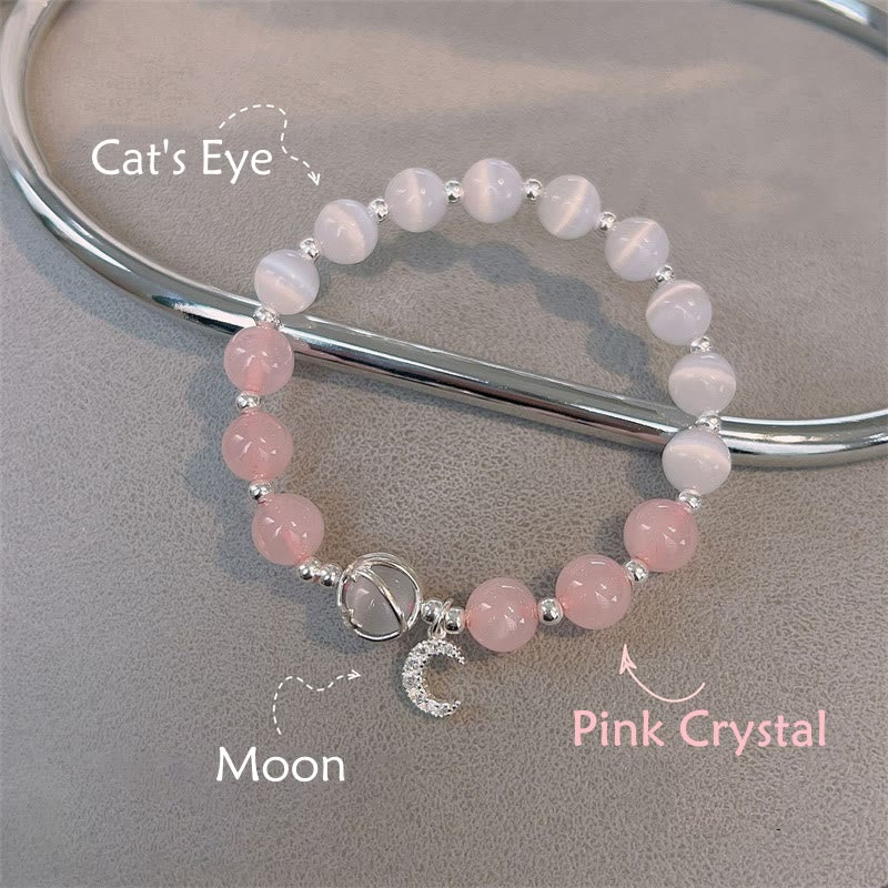 Nimara Ritual Natural Cat's Eye Pink Crystal Moon Love Charm Bracelet