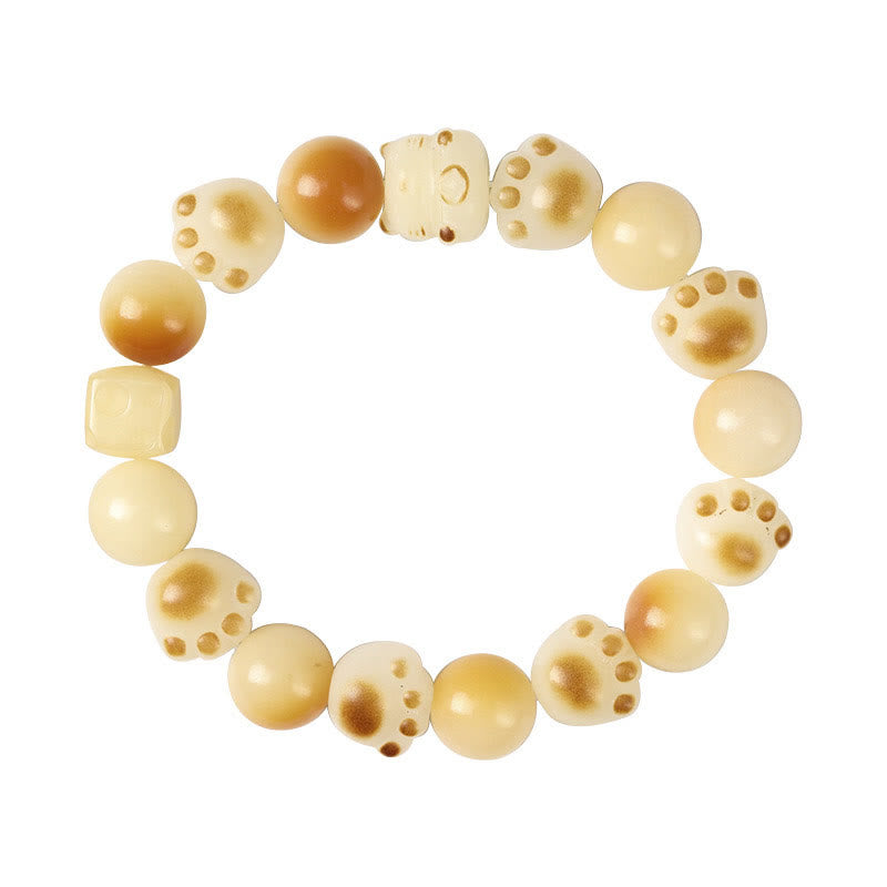 Nimara Ritual Natural Bodhi Seed Sandalwood Lucky Cute Cat Head Paw Claw Peace Bracelet