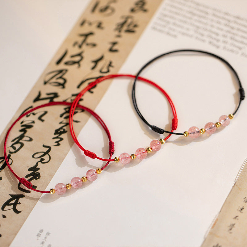 Nimara Ritual Strawberry Crystal Beads Luck Red String Anklet