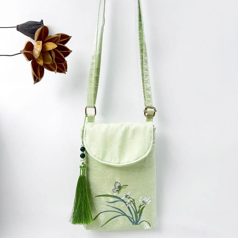 Nimara Ritual Small Embroidered Flowers Crossbody Bag Shoulder Bag Double Layer Cellphone Bag
