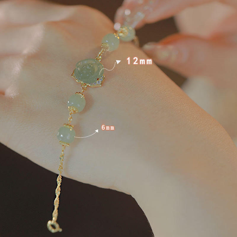Nimara Ritual 14K Gold Plated Hetian Jade Rose Flower Luck Chain Bracelet
