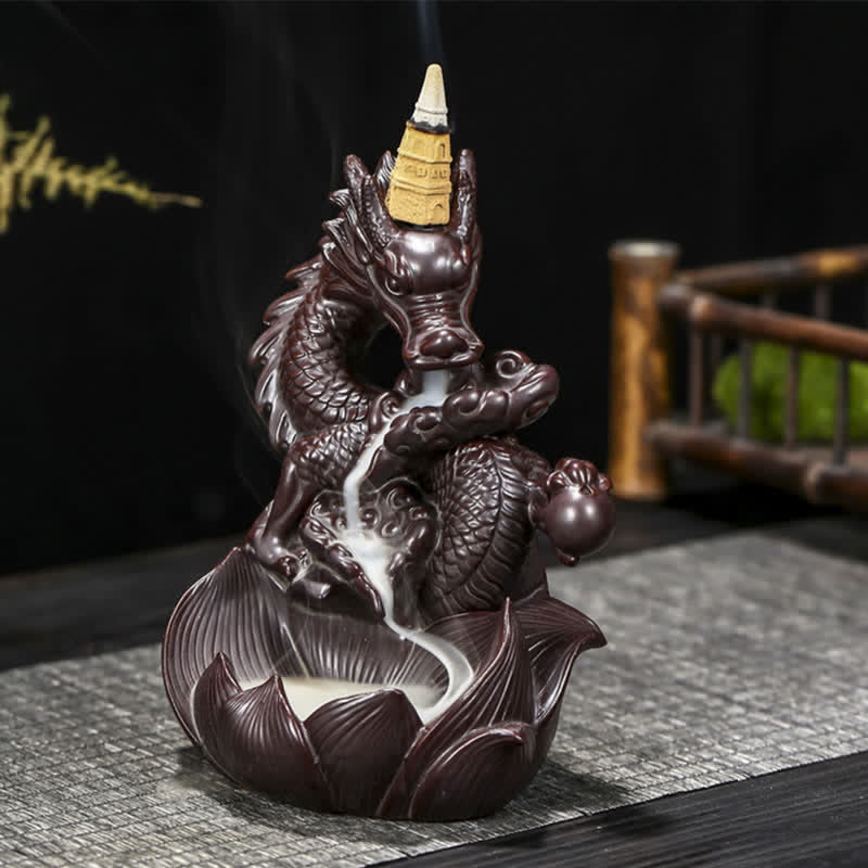 Nimara Ritual Dragon Lotus Pattern Strength Protection Ceramic Incense Burner Decoration