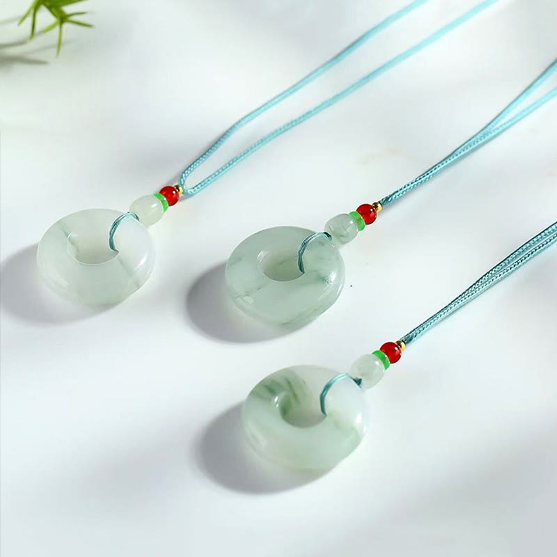Nimara Ritual Natural Jade Peace Buckle Prosperity Necklace Pendant