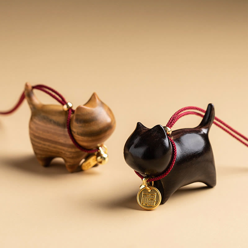 Nimara Ritual Ebony Wood Green Sandalwood Lucky Cat Fu Character Lucky Fortune Bell Balance Car Hanging Decoration