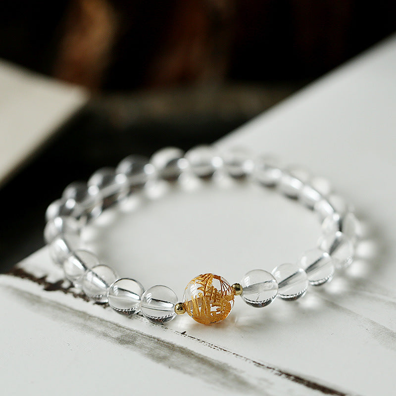 Nimara Ritual Natural Black Obsidian White Crystal Black Onyx Dragon Strength Bracelet