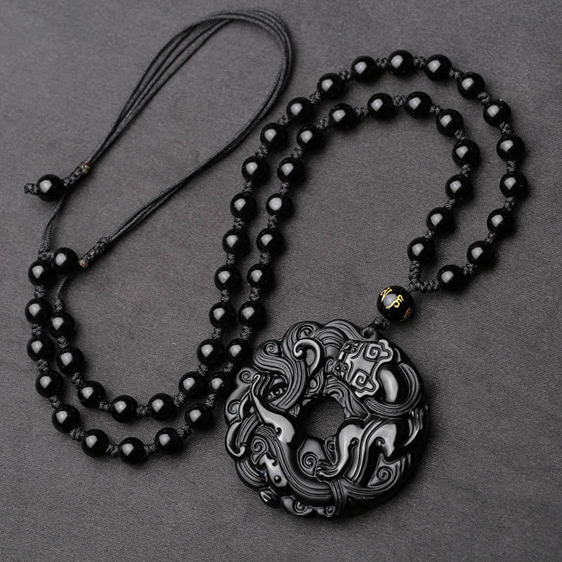 Nimara Ritual Natural Black Obsidian Peace Buckle Pixiu Purification Necklace Pendant