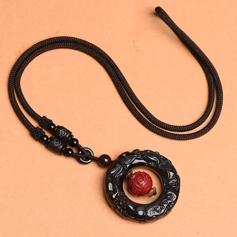 Nimara Ritual FengShui Natural Rainbow Obsidian PiXiu Cinnabar Healing Necklace Pendant