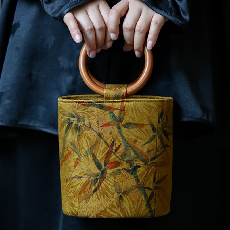 Nimara Ritual Bamboo Leaf Butterfly Cherry Blossom Persimmon Wood Handle Handbag