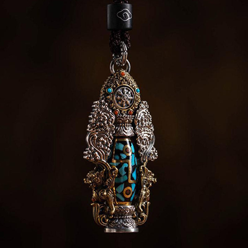 Nimara Ritual Tibetan Nine-Eye Dzi Bead Turquoise Buddha Wealth Rotation Necklace