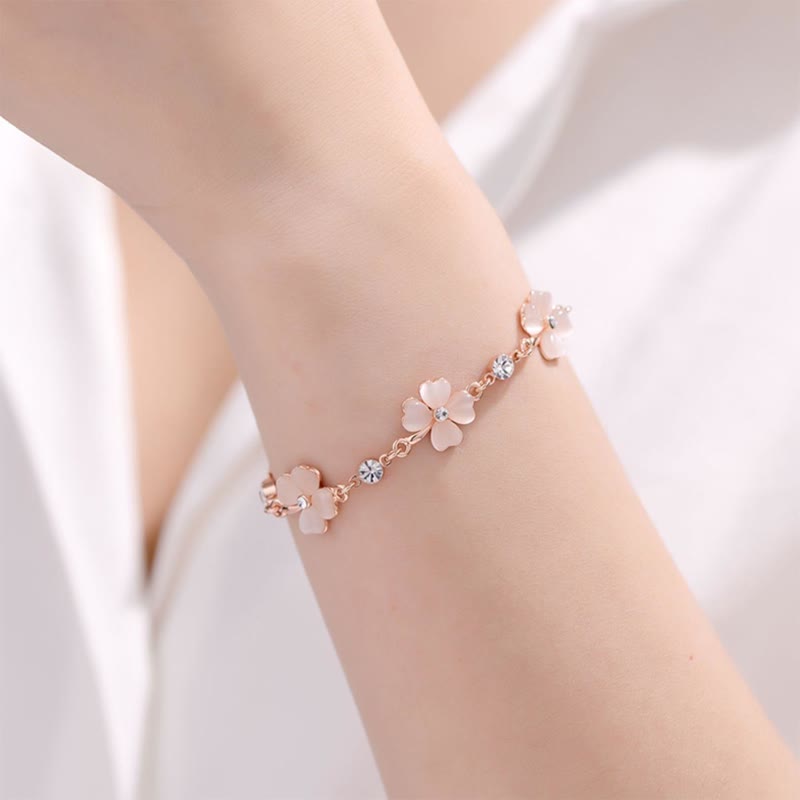 Nimara Ritual Pink Crystal Four Leaf Clover Love Chain Bracelet
