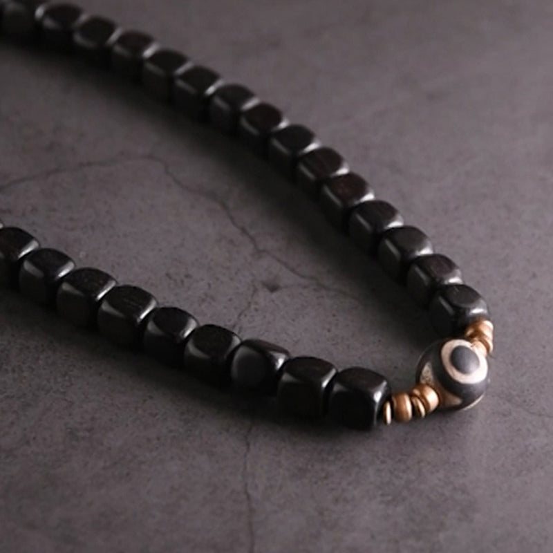 Nimara Ritual Ebony Wood Dzi Bead Copper Peace Couple Bracelet