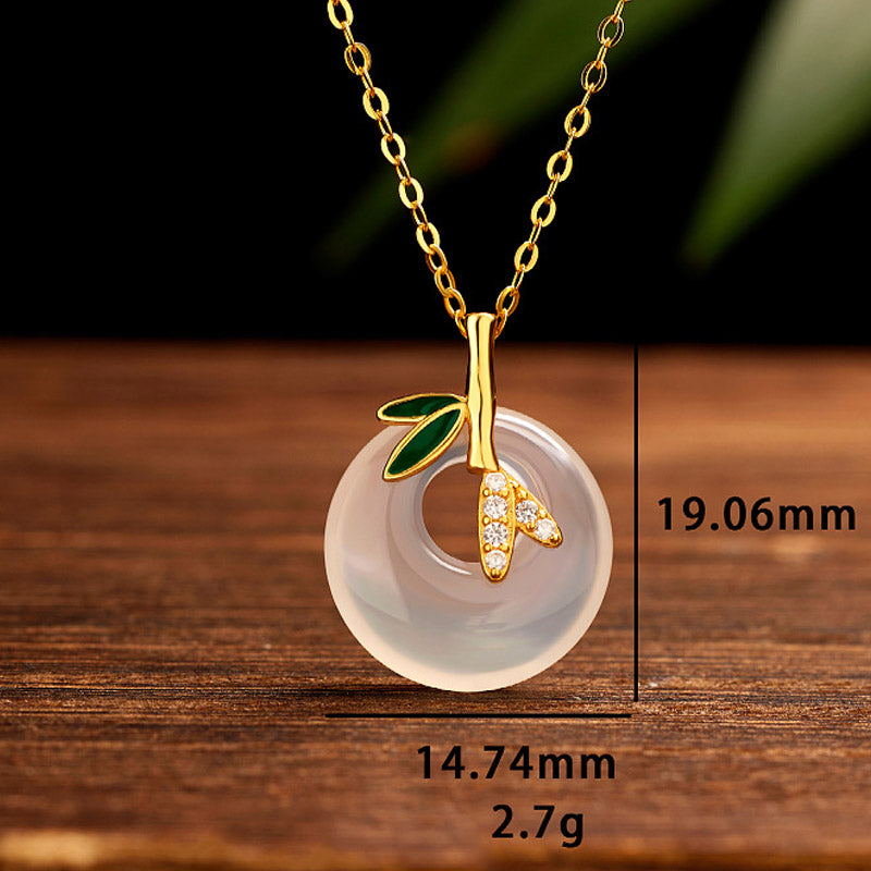 Nimara Ritual 925 Sterling Silver Natural Chalcedony Bamboo Leaf Peace Buckle Positive Necklace Pendant