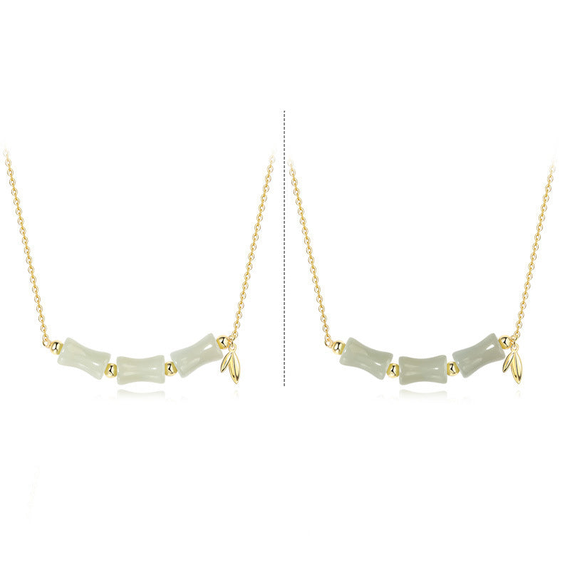 Nimara Ritual 925 Sterling Silver Hetian Jade Bamboo Fu Character Prosperity Necklace Pendant Bracelet