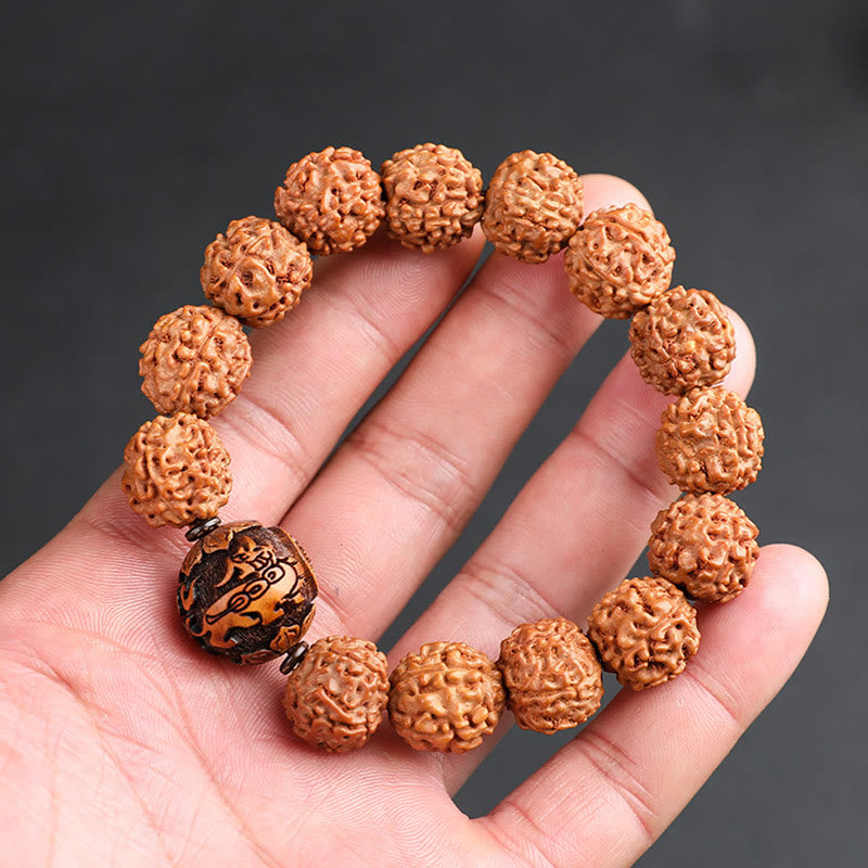 Nimara Ritual Tibet Rudraksha Bodhi Seed PiXiu Copper Coin Wealth Luck Bracelet