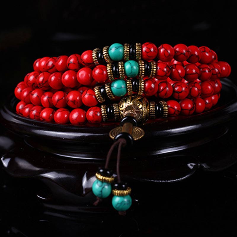 Nimara Ritual Tibetan Mala Red Turquoise Lucky Necklace Bracelet
