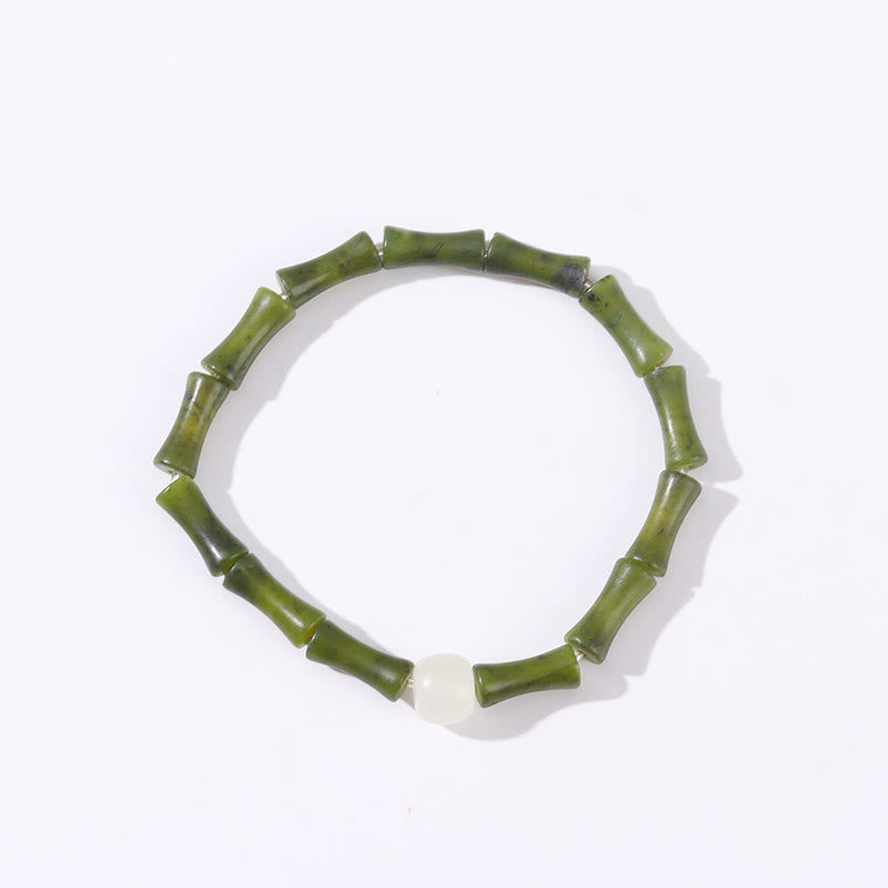 Nimara Ritual Green Bamboo Jade Pattern Luck Abundance Bracelet