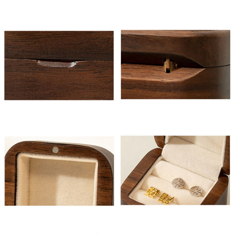 Nimara Ritual Retro Handmade Black Walnut Wood Ring Jewelry Storage Box Leaf Wooden Gift Box
