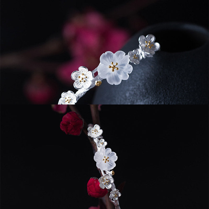 Nimara Ritual 925 Sterling Silver Plum Flower Blessing Bracelet Adjustable Bangle