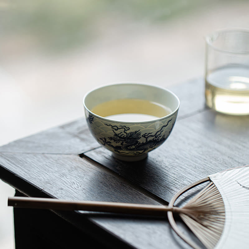 Nimara Ritual Blue Dragon Design Ceramic Teacup Kung Fu Tea Cups